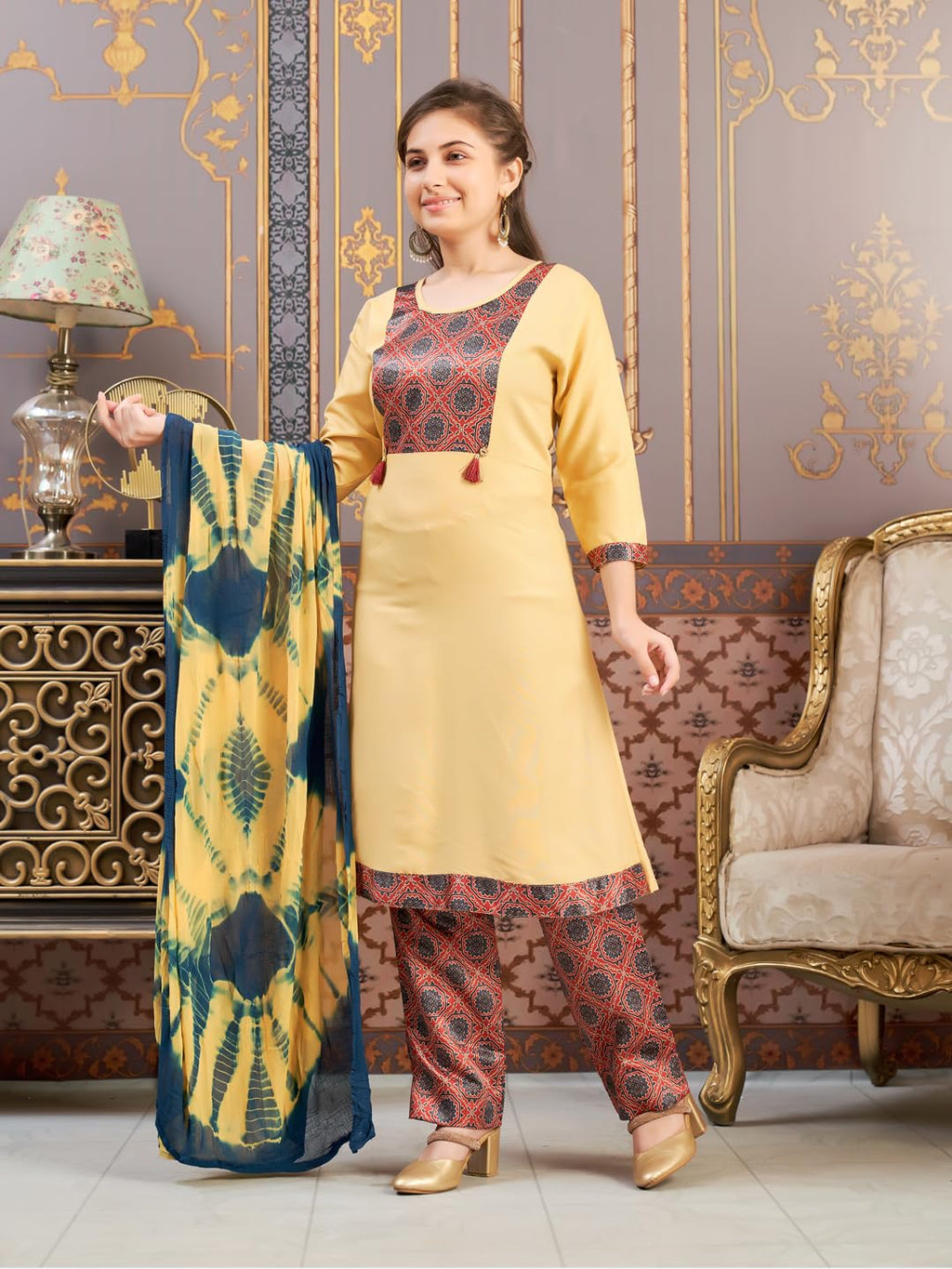 Aarika Girls Ethnic Wear Fawn Colour Damask Print Rayon Kurti-(8-15 Years)-(Kurti-Tr-K-865)