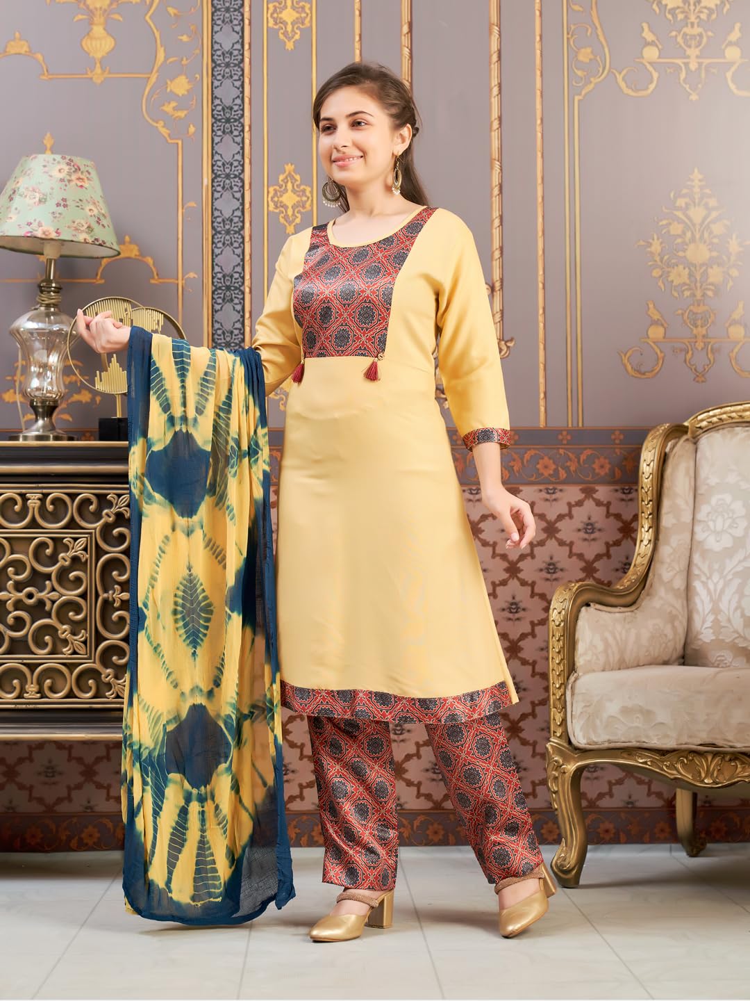 Aarika Girls Ethnic Wear Fawn Colour Damask Print Rayon Kurti-(8-15 Years)-(Kurti-Tr-K-865)