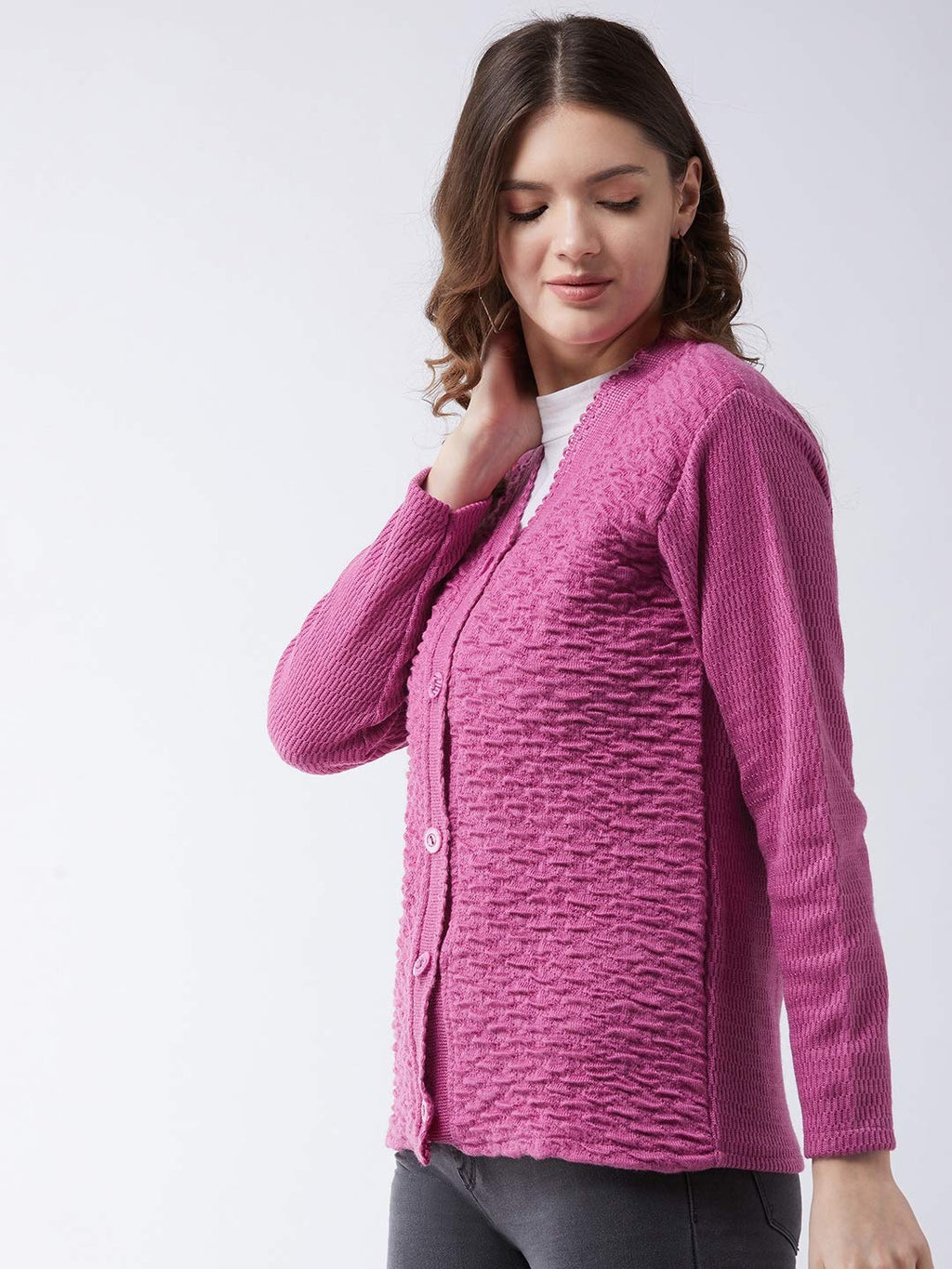 Pivl Womens Blended V-Neck Cardigan Sweater (PV502_Light Pink