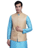 Wintage Men'S Banarsi Rayon Cotton Bandhgala Festive Nehru Modi Jacket Waistcoat : Beige2, Small