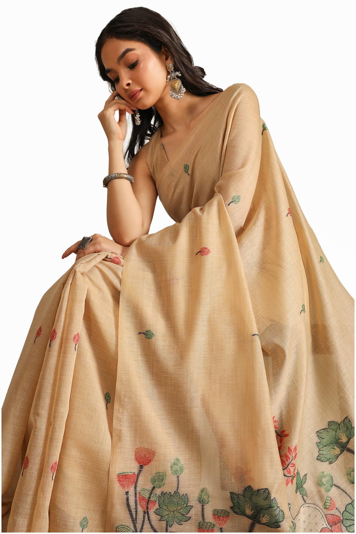 Soch Women Chanderi Floral Print Saree with Zari Woven