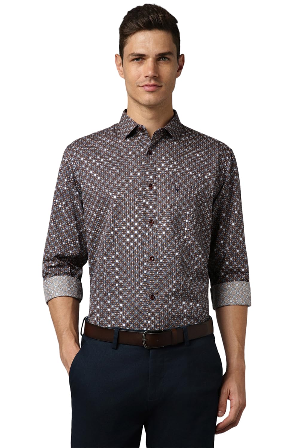 Allen Solly Men Slim Fit Printed Solid Formal Full Sleeve Shirt