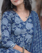 Nermosa Women'S Cotton Blend Printed Flared Anarkali Kurta With Pant And Dupatta Suit Set | Kurta Set | Wedding Suit | Festive S