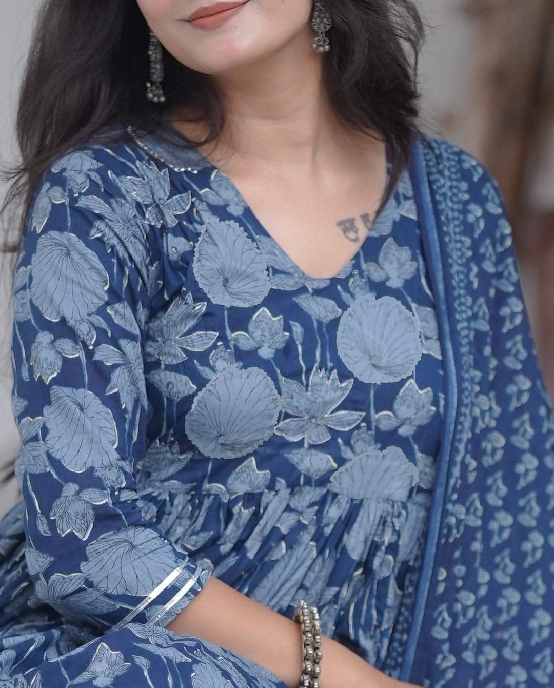 Nermosa Women'S Cotton Blend Printed Flared Anarkali Kurta With Pant And Dupatta Suit Set | Kurta Set | Wedding Suit | Festive S