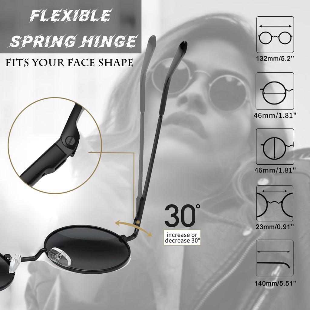 Joopin Round Sunglasses Circle Sun Glasses Polarized UV400 Trendy Teashades Circular Shades for Men Women Halloween Costume (Bla