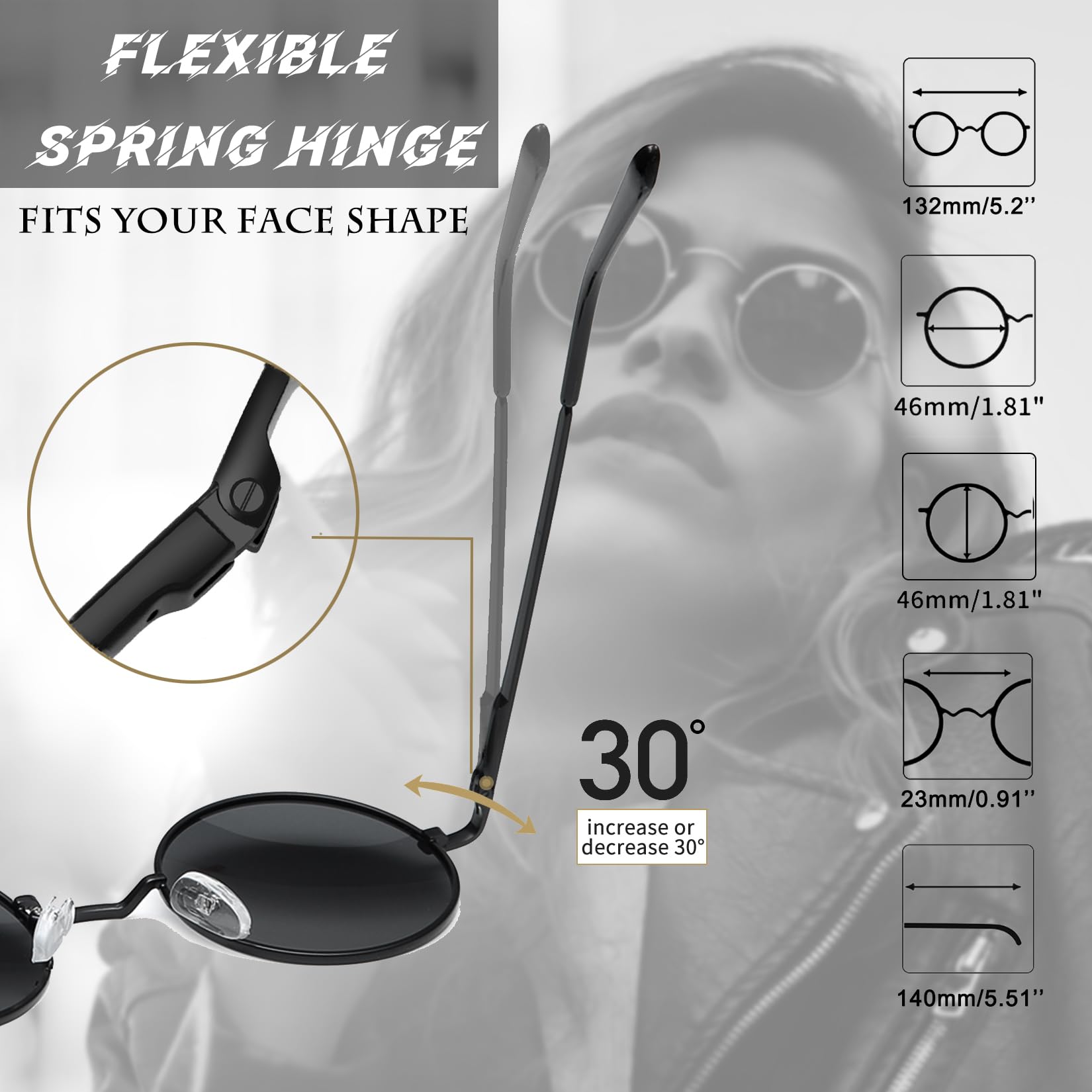 Joopin Round Sunglasses Circle Sun Glasses Polarized UV400 Trendy Teashades Circular Shades for Men Women Halloween Costume (Bla