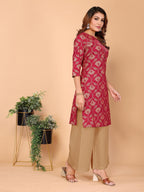 Rangita Maroon Rayon Straight Printed Knee Length Kurti | Kurta For Women_Xl