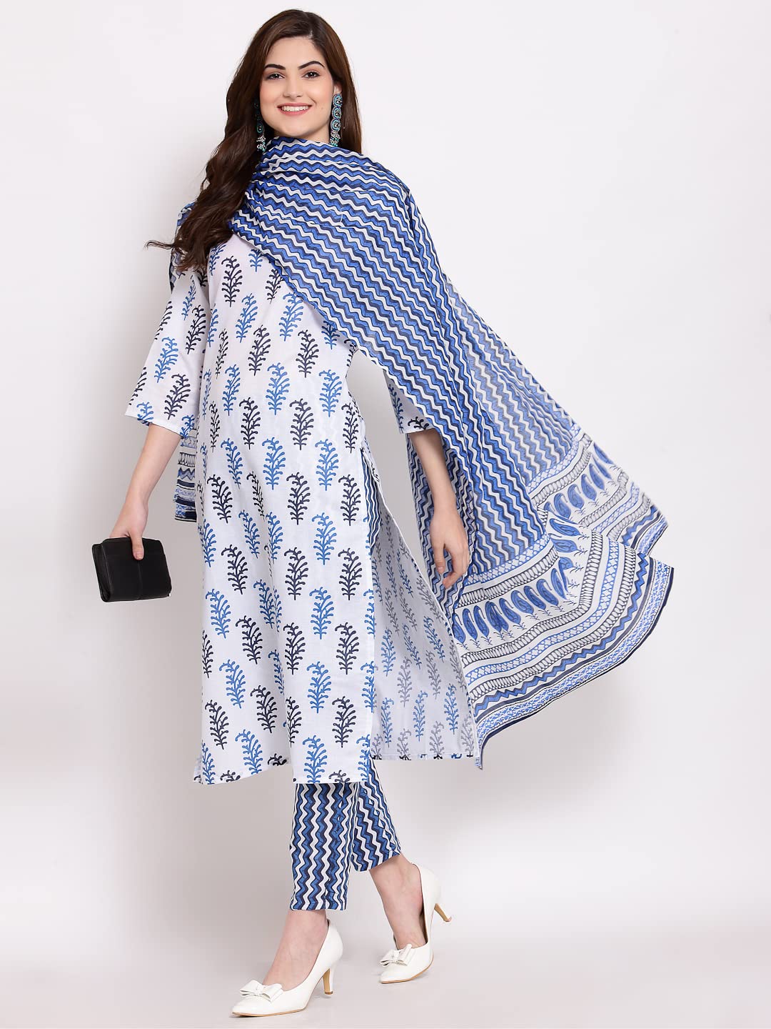 Anni Designer Women'S Cotton Straight Kurta With Pant & Dupatta (Kptd-Cot-10018-White)