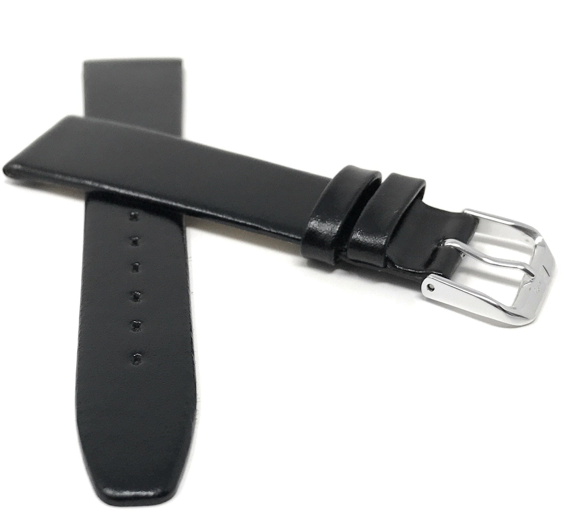 Bandini 20mm Italian Leather Watch Band Strap - Black - Classic - Slim