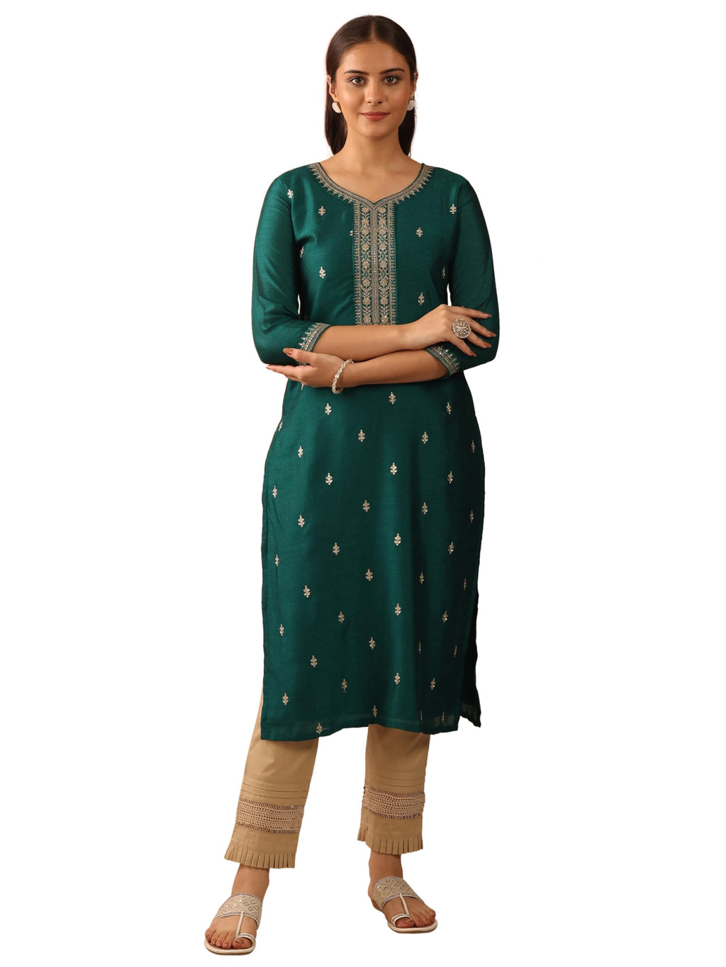Libas Gerua Embroidered Silk Straight Kurta