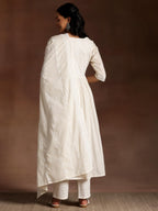 Libas Womens Embroidered Cotton A-Line Kurta With Palazzos And Dupatta