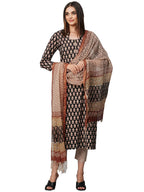 ANNI DESIGNER Womens Cotton Blend Straight Printed Kurta with Pant & Dupatta (Nayantara Black-NSW_S_Black_Small)
