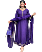 ANNI DESIGNER Womens Rayon Blend Anarkali Embroidered Kurta with Pant & Dupatta (Ranibai Blue_XL_Blue_X-Large)