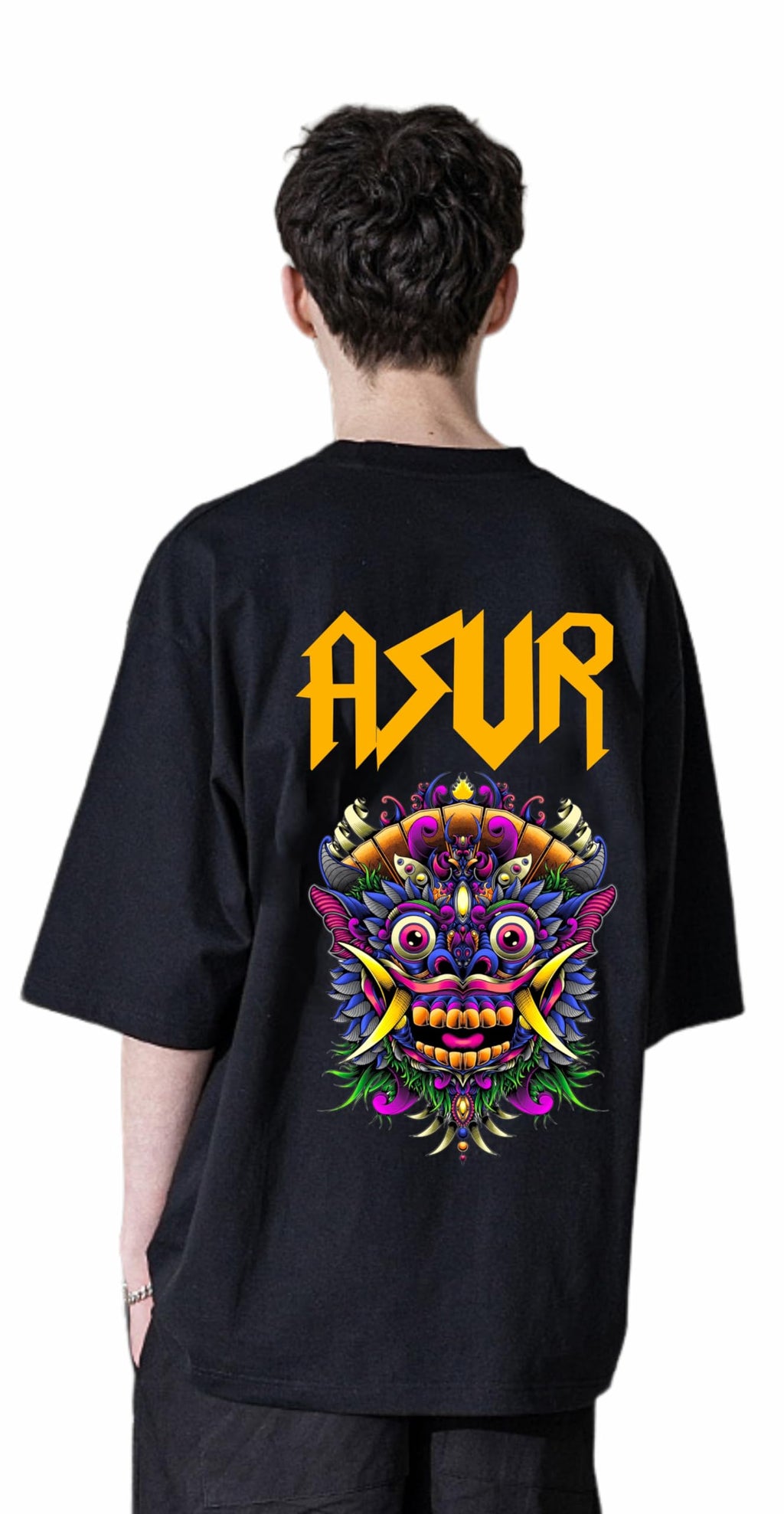 Uniplanet Store Cotton Asur Back Printed 3/4 Sleeve Black Oversized T Shirt For Men