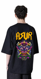 Uniplanet Store Cotton Asur Back Printed 3/4 Sleeve Black Oversized T Shirt For Men