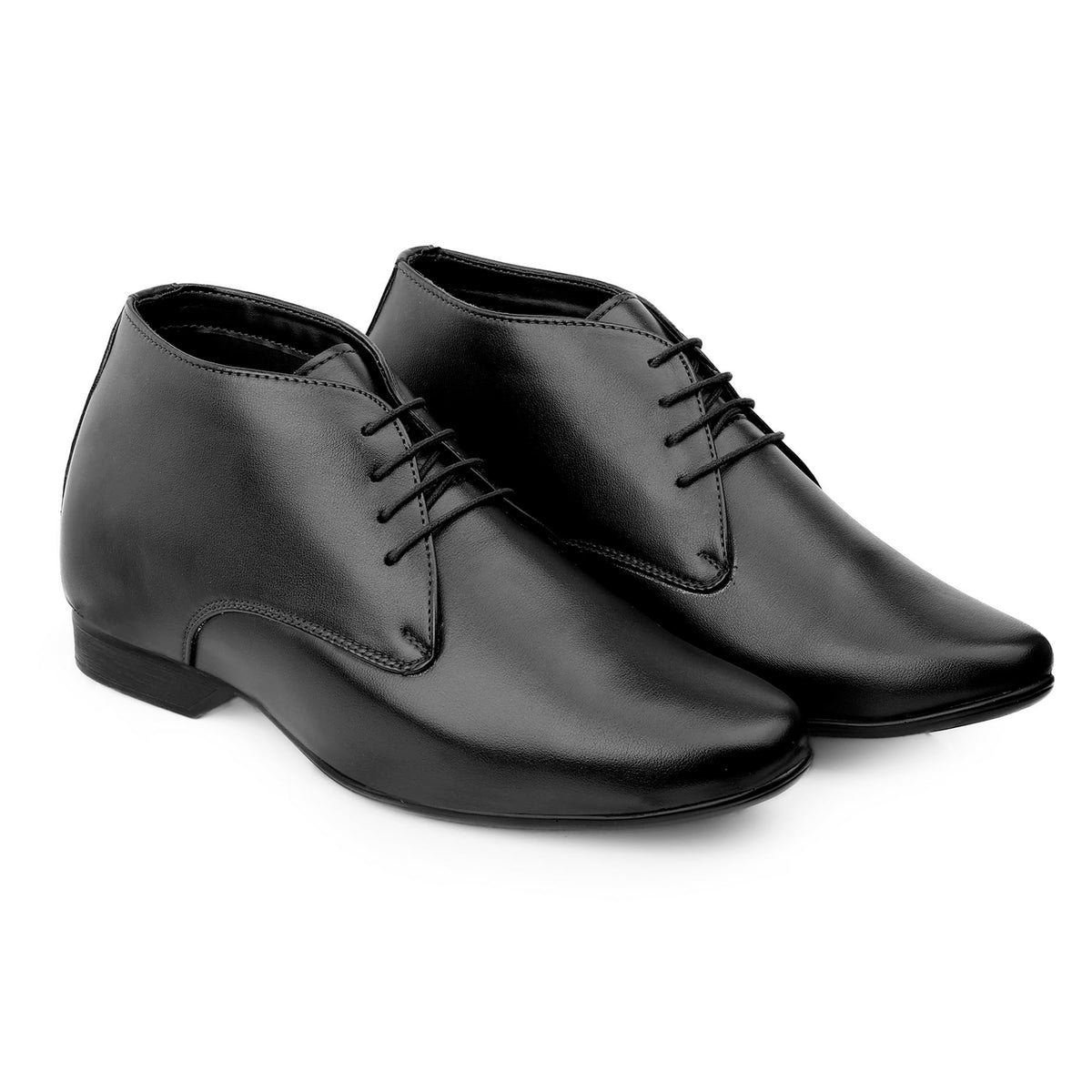 Mens 3.5 Inch Hidden Height Increasing Faux Leather Material, Black Casual Formal Laceup Derby Shoes. 8 UK 8