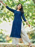 Libas WomenS Chanderi Silk Embroidered Straight Kurta (58007_Teal