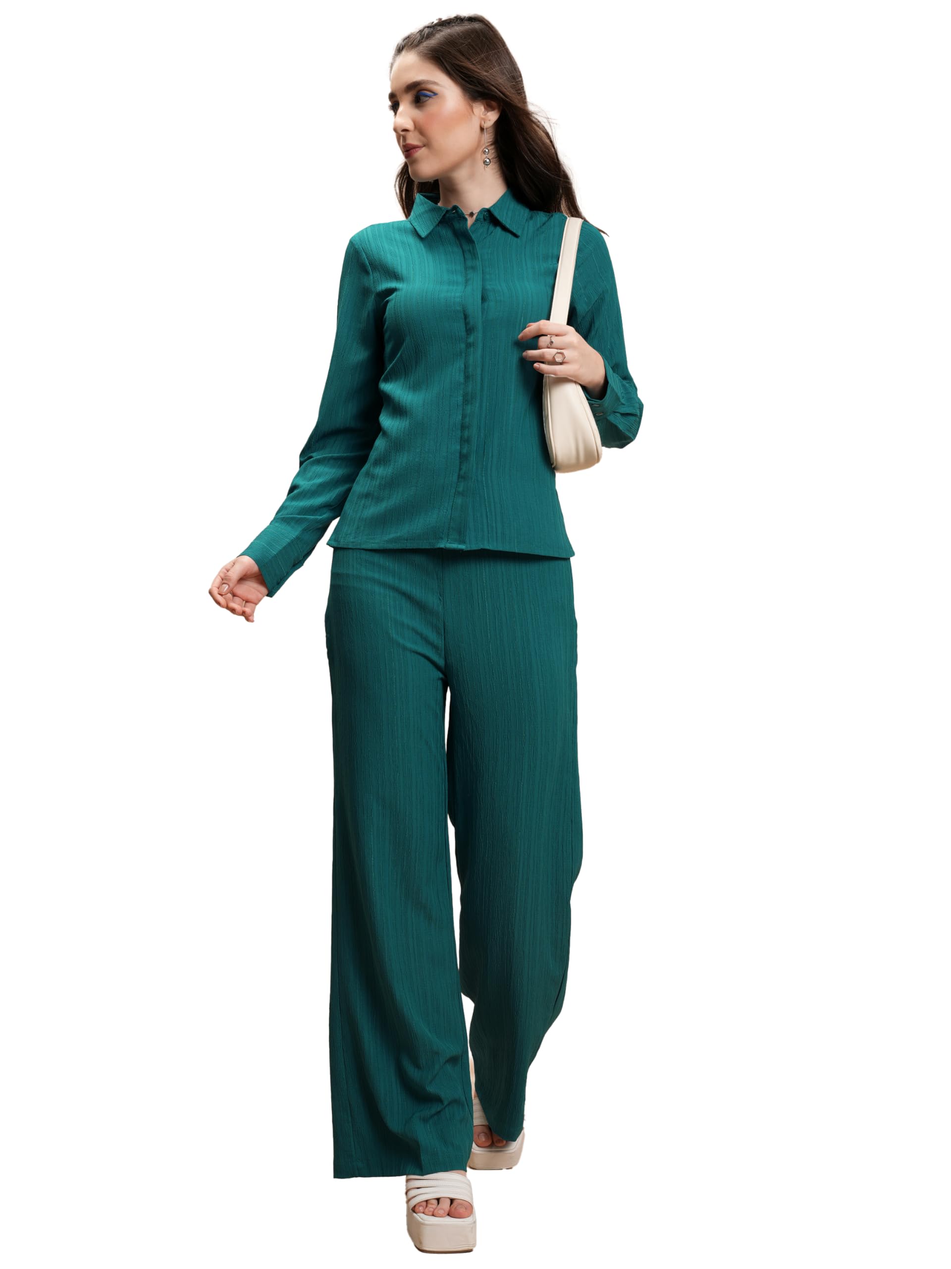 Ketch Women Polyester Solid Below The Knee Co-Ord Set (Khce000110_Teal, Large