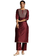 Libas Womens Yoke Design Silk Blend Straight Kurta With Trousers