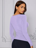 Shasmi Womens & Girls Peach Long Sleeve Asymmetrical Neck Solid Color Ruched Front Asymmetrical Hem Tee Workwear Fancy Top, T-