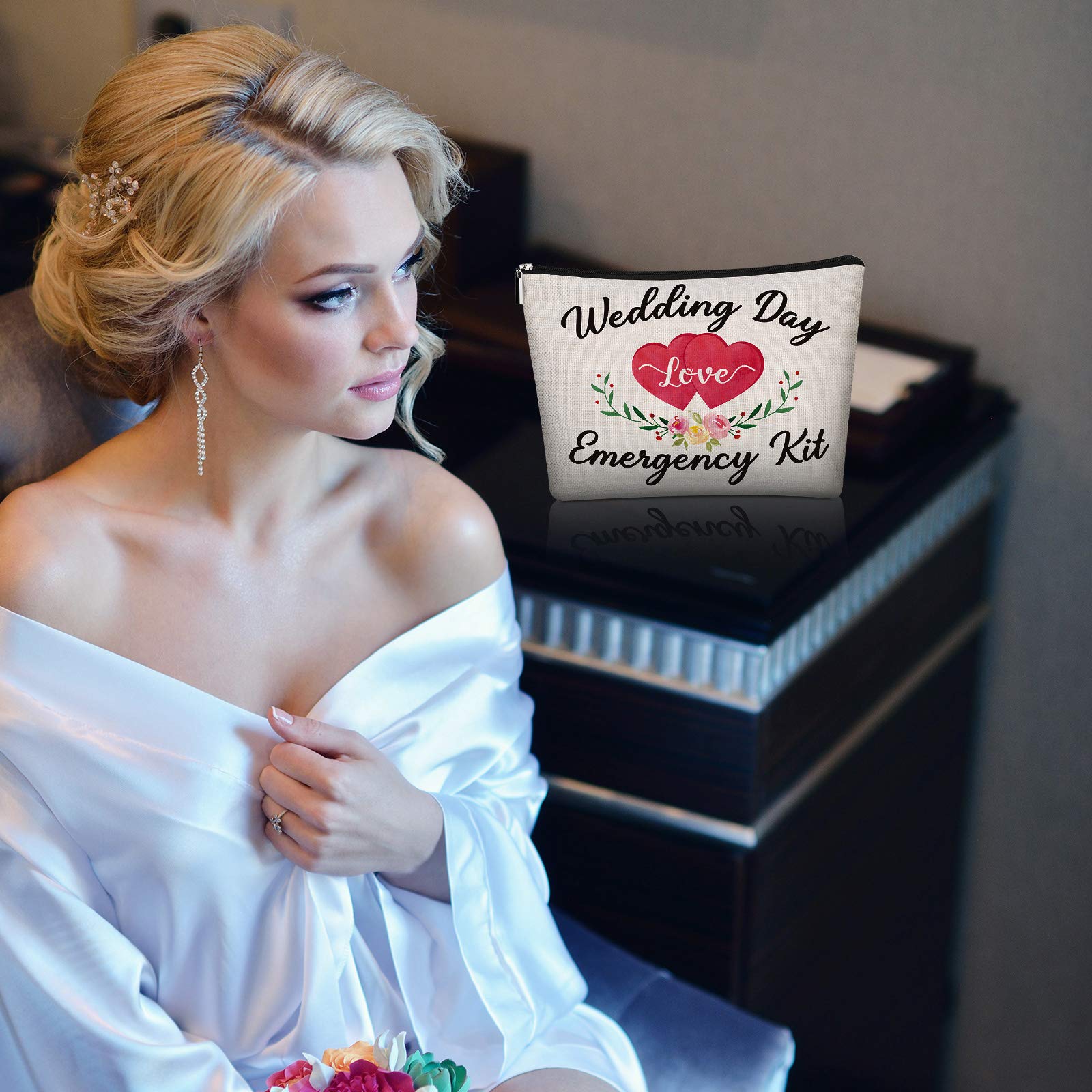 Floral Wedding Emergency Kit for Bride Wedding Survival Set with Makeup Bag, Bride Kit Bridal Shower Gift Present Fun Engagement