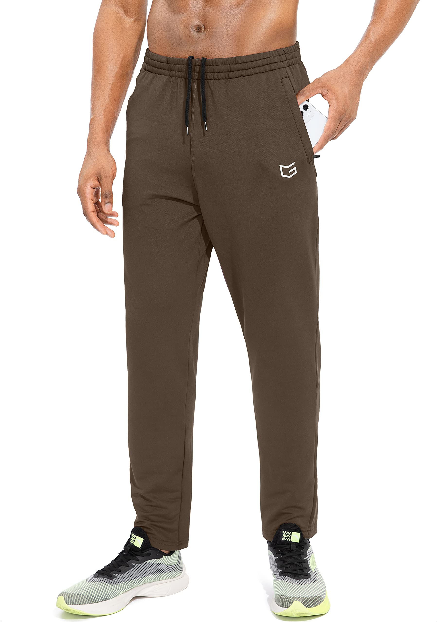 g gradual Mens Sweatpants with Zipper Pockets Tapered Track Athletic Pants for Men Running, Exercise, Workout (Dark Brown, X-Lar