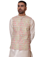 Jompers Mens Floral Printed And Embroidered Nehru Jacket