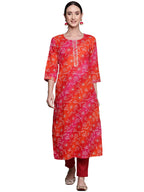Ishin Women'S Cotton A-Line Printed Gotta Patti Bandhani Print Multicolor Kurti Inwka0345_Rd_S_Multicolor
