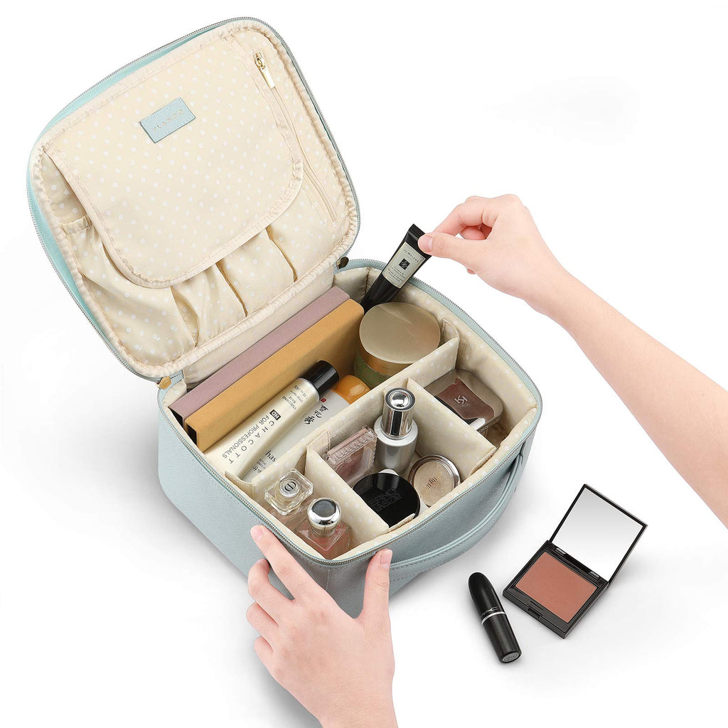 Vlando Travel Makeup Bag Faux Leather Large Make Up Bag Cosmetic Case Organizer Portable Makeup Travel Bag for Women with Adjust