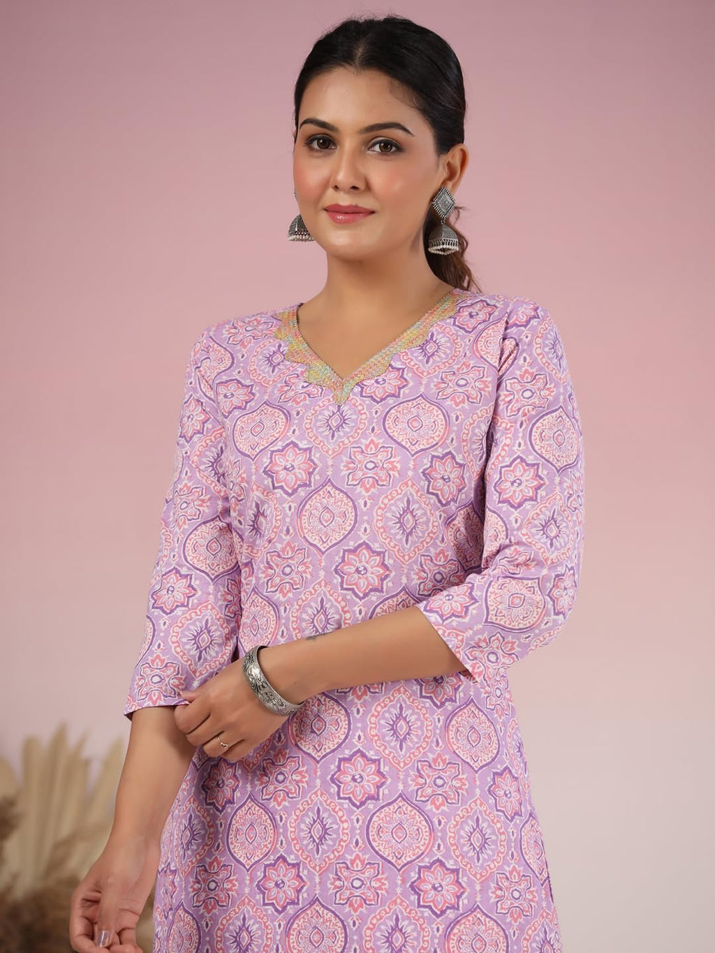 ANNI DESIGNER Women s Rayon Blend Kurta with Palazzo, purple, S