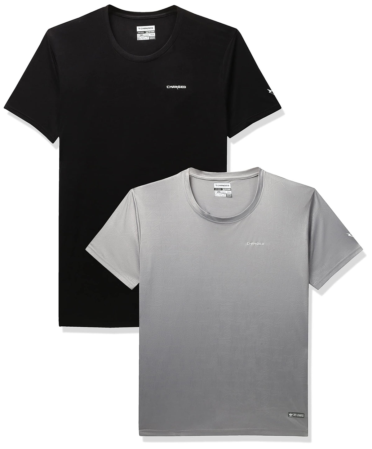 Charged Active001 Camo Jacquard Polyester Round Neck Sports TShirt Black Size 2Xl And Play005 Interlock Knit Geomatric Emboss 2