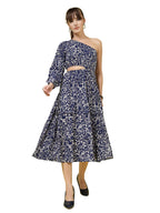 Oomph! WomenS Crepe A-Line Midi Dress (Waist Cutout One Shoulder_Berry Blue