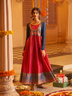 Aurelia Pink Ethnic Motif Cotton Anarkali Kurta with Lace