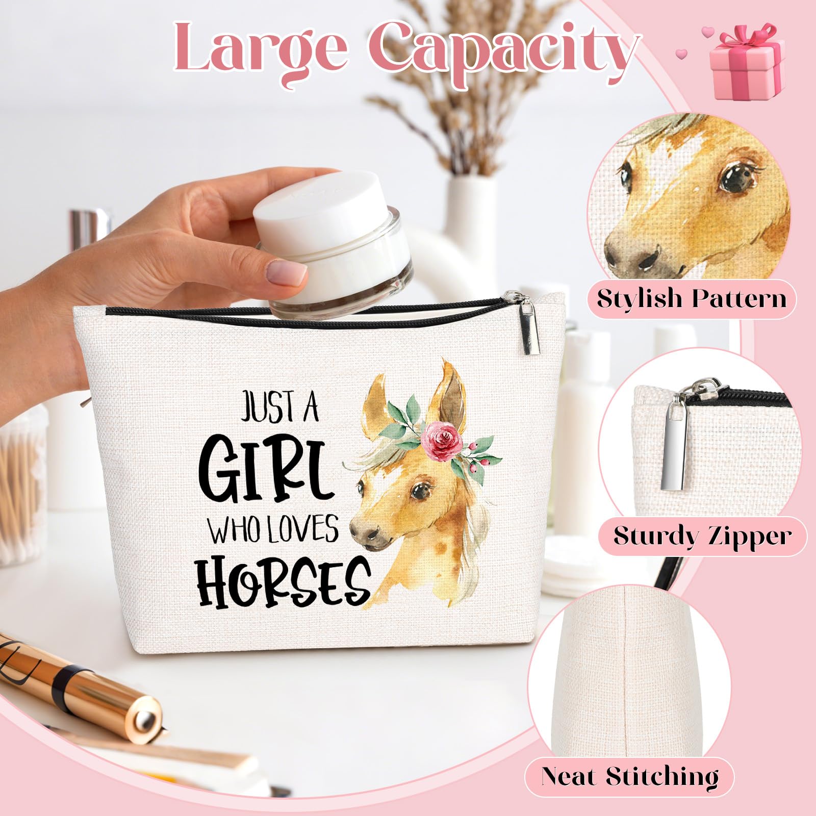 GevGuxLuo Horses Gifts for Horse Lovers, Birthday Gift for Best Friend Sister, Horse Accessories, Animal Lovers Makeup Bag Zippe