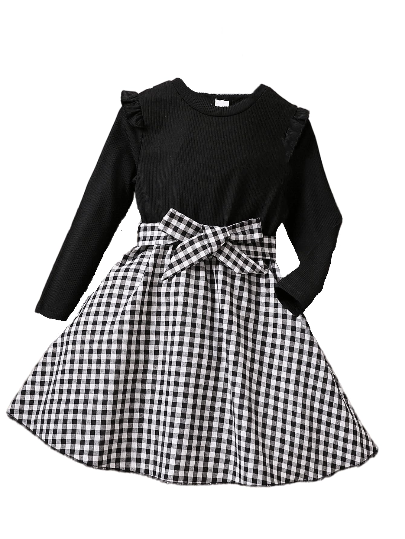 TAGAS Baby-Girls Rib Fit and Flare Knee-Length Dress (KD-321_Black 7 Years-8 Years)