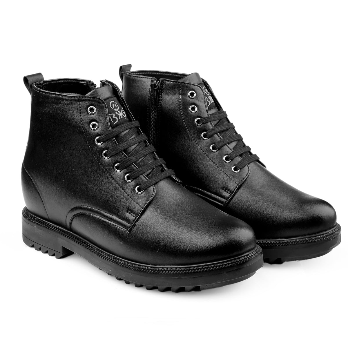 BXXY Mens 4 Inch Hidden Height Increasing Faux Leather Material Black Casual Formal Derby (Laceup) Ankle Boot. 8 UK 8