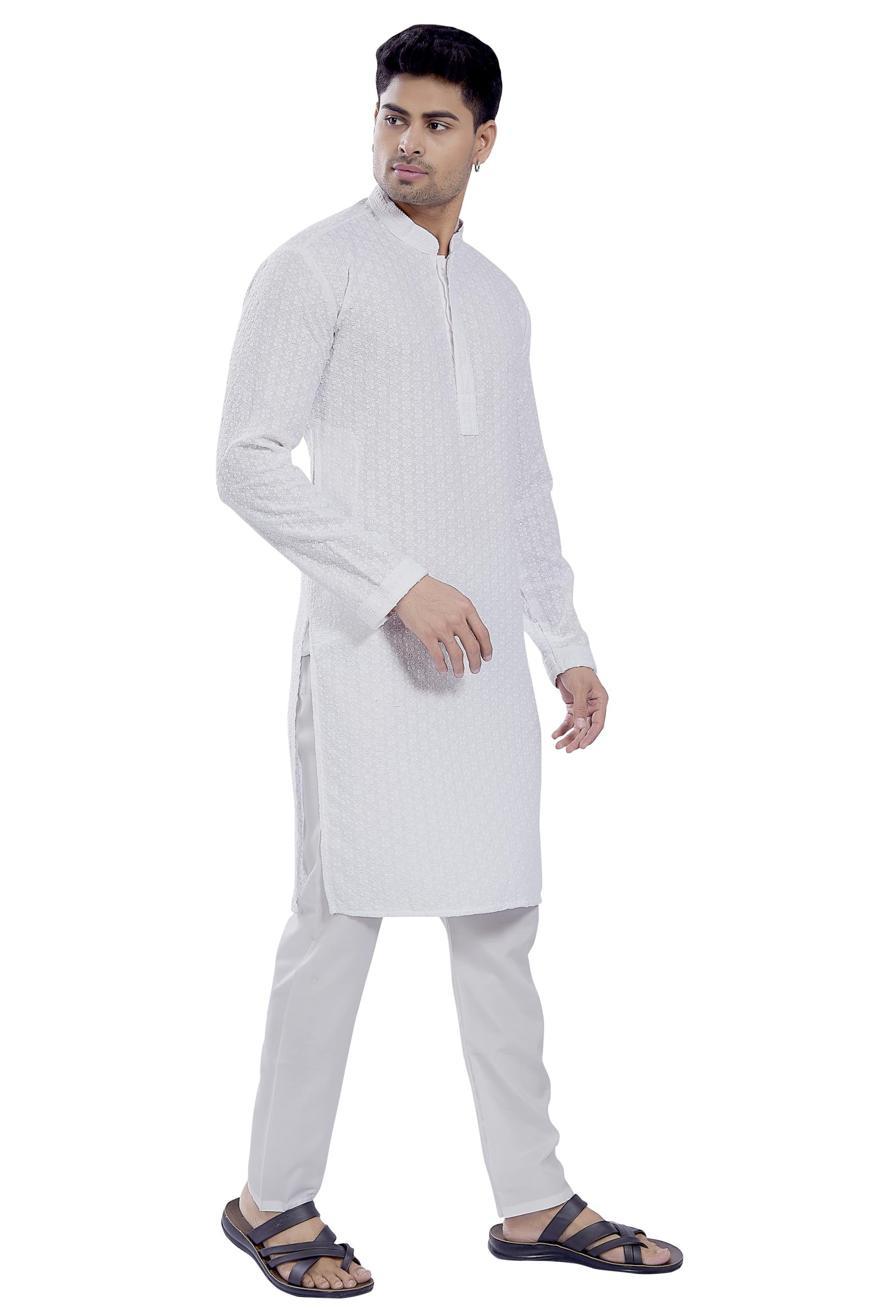 Divisive MenS Sequince Embroidered Cotton Blend Only Slim Fit Kurta (Dkrt676_Xxl_White)