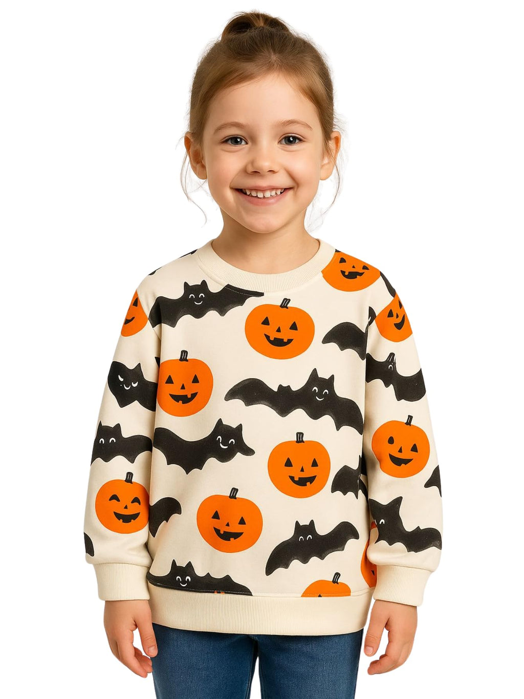 HILEELANG Kids Boy Sweatshirts Halloween Pumpkin Bat Graphic Crewneck Pullover Cotton Tops 5T