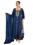ANNI DESIGNER Womens Viscose Silk Embroidery Straight Kurta Pant with Dupatta (Qatar Navy Blue-VKS01_S_Navy Blue_Small)