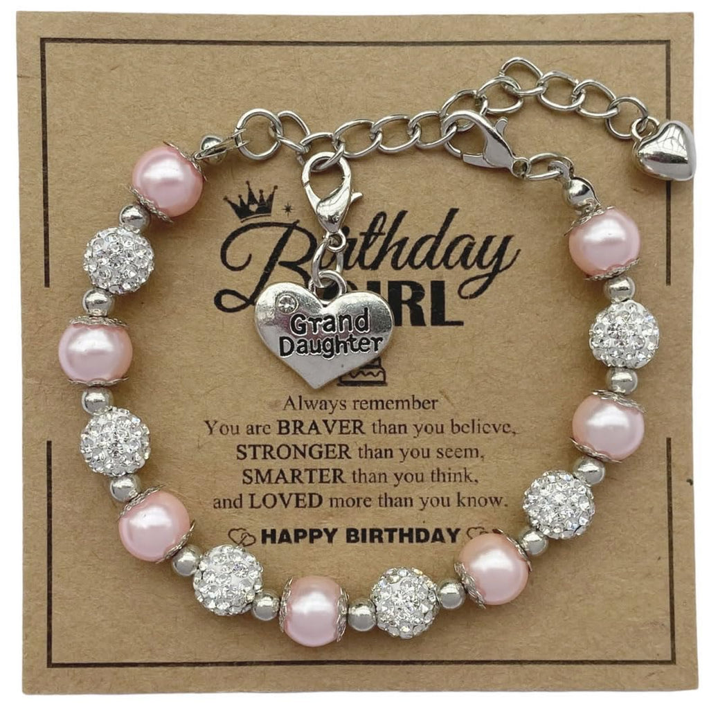 DOLON Pink with Violet Color Rhinestone Crystal Gift for Granddaughter Bracelet Jewelry Birthday Graduation Christmas