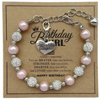 DOLON Pink with Violet Color Rhinestone Crystal Gift for Granddaughter Bracelet Jewelry Birthday Graduation Christmas