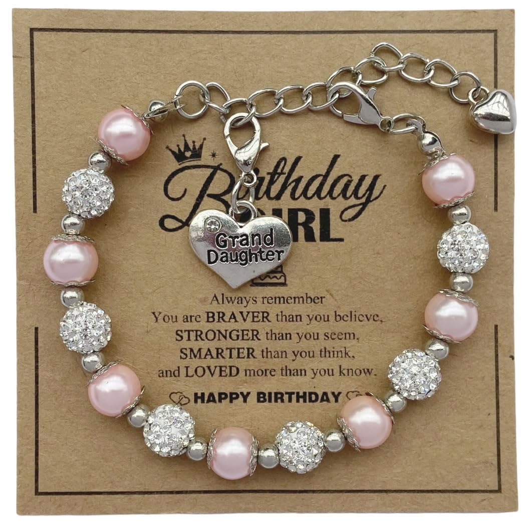 DOLON Pink with Violet Color Rhinestone Crystal Gift for Granddaughter Bracelet Jewelry Birthday Graduation Christmas