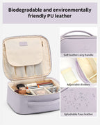 Vlando Makeup Bag Travel Cosmetics Bag Faux Leather Make up Bag Portable Artist Storage Bag with Adjustable Dividers for Cosmeti