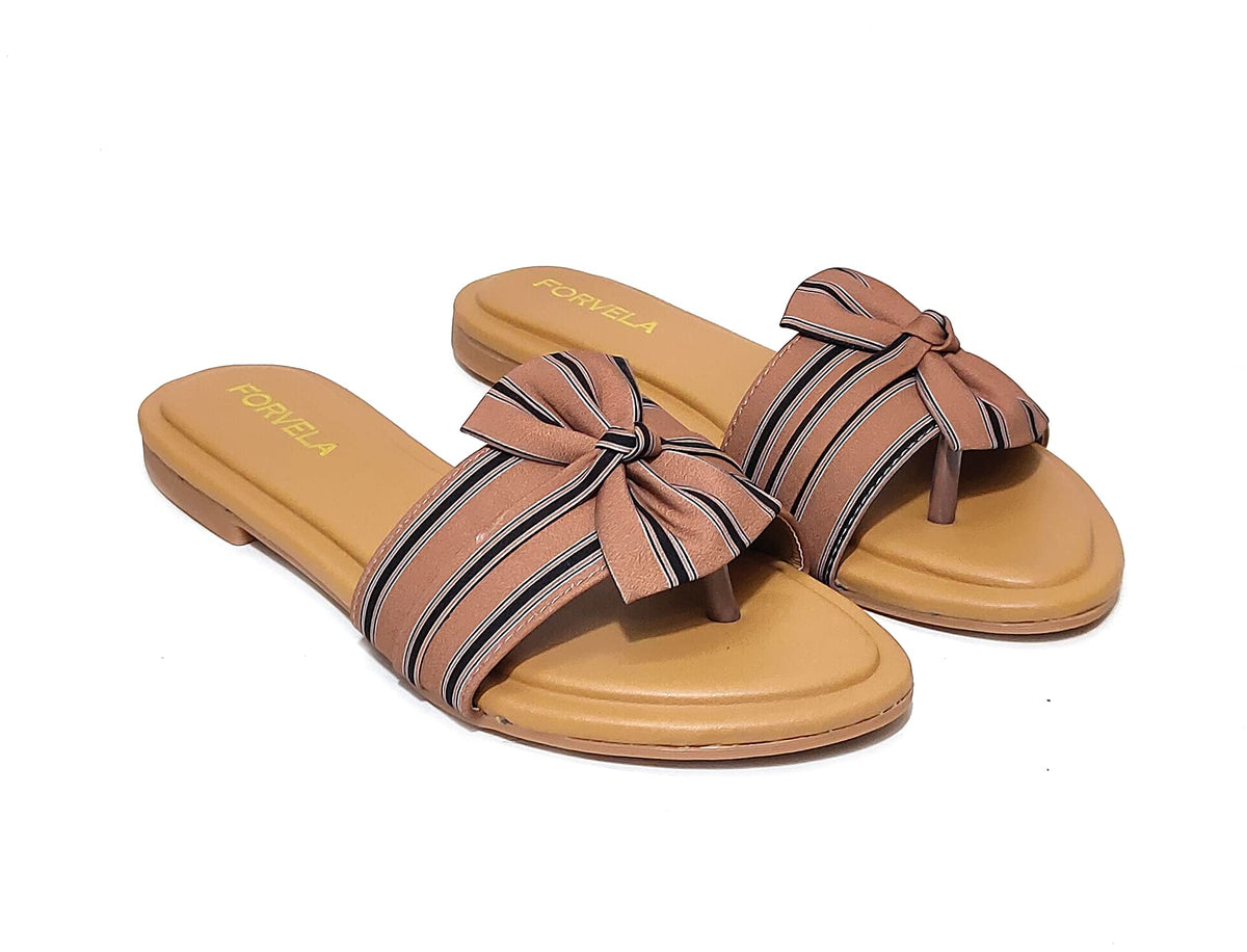 FORVELA Flat Stylish Fashion Sandal, Slipper for Women & Girls (BEIGE, numeric_4) 4