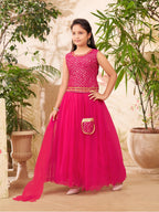 Aarika Girls Ethnic Wear Rani Colour Sequin Embroidery Georgette Lehenga Choli Set Attached Bag (4-10 Years)