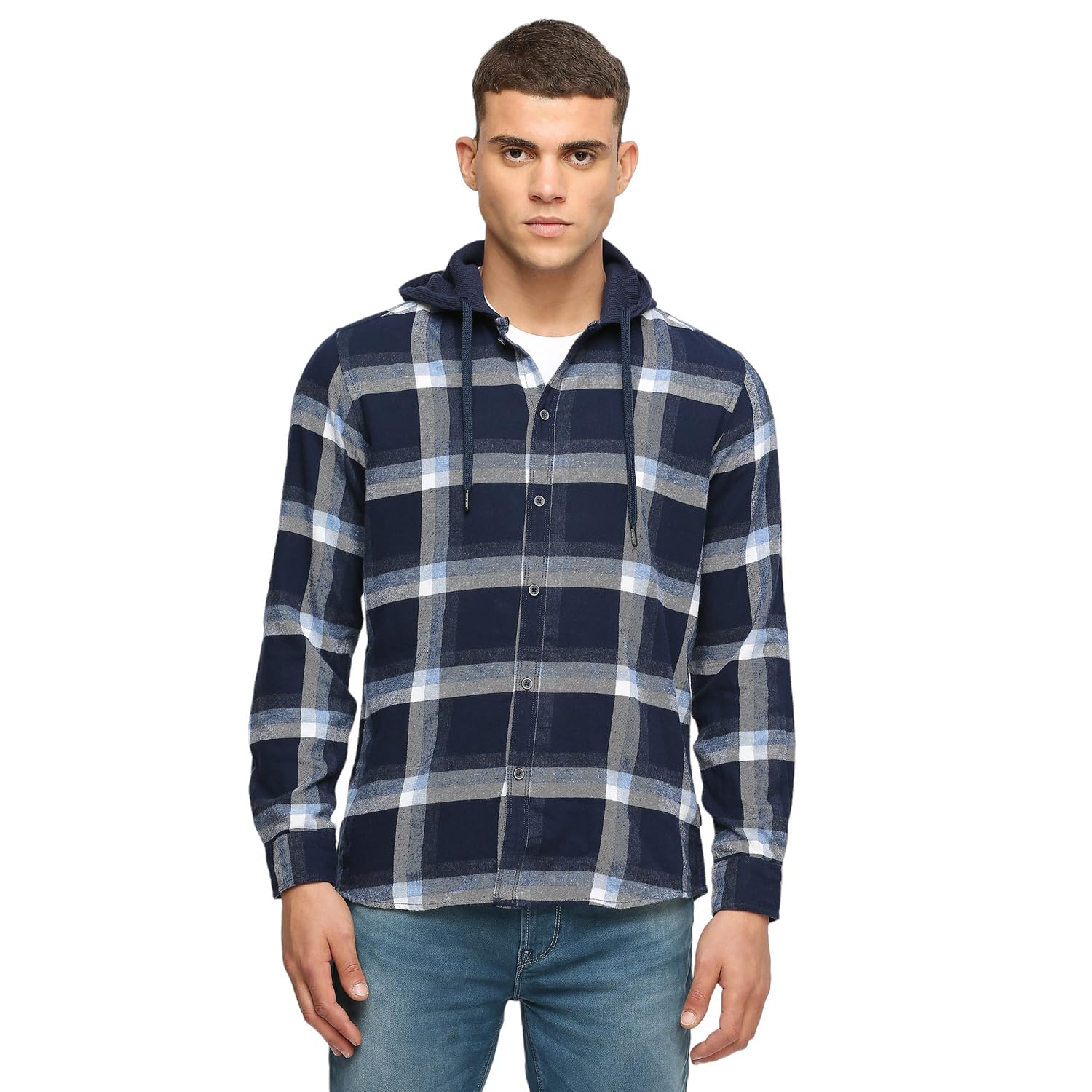 Pepe Jeans MenS Checkered Regular Fit Shirt (Pm308407_Navy Blue