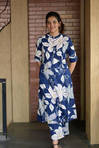 ANNI DESIGNER Womens Rayon Viscose Straight Printed Kurta with Pant (Sunoni Blue_M_Blue_Medium)