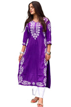 ANNI DESIGNER Women's Cotton Blend Chikankari Embroidered Straight Kurta (Roomali Purple_S_Purple_Small)