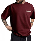 Indoprimo MenS Polyester T Shirt With Pocket Half Sleeves Round Neck Line Solid Pattern Loose Fit Classic Style And Standard Le