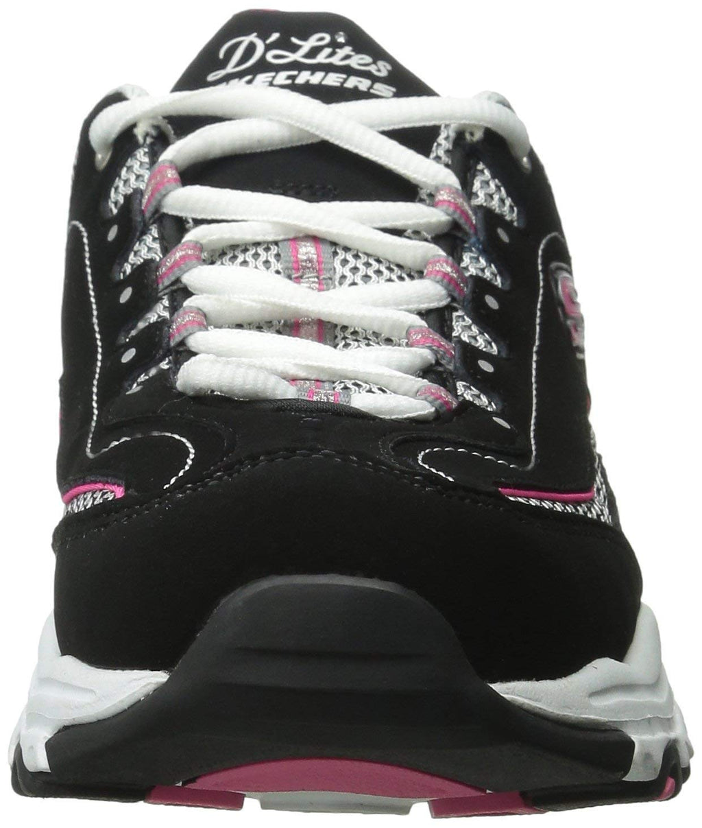 Skechers womens D'lites - Life Saver Memory Foam Lace-up Sneaker, Black/White/Pink,8.5 M US